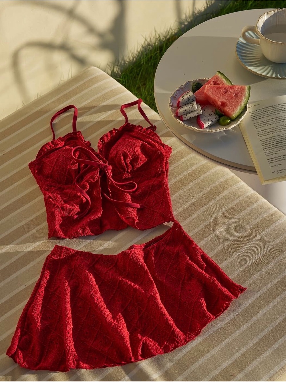 Samiol Swim Red Crochet cover up - 3 pc set